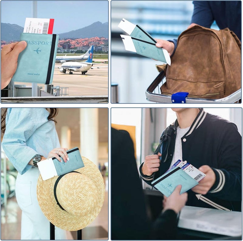 KAOBAN Passport Holder, Passport Cover with Credit Card Slot and Boarding Pass Slot Combo, Passport Wallet Case Book Travel Must Have, RFID Blocking Leather Travel Accessories, Sky Blue - Image 5